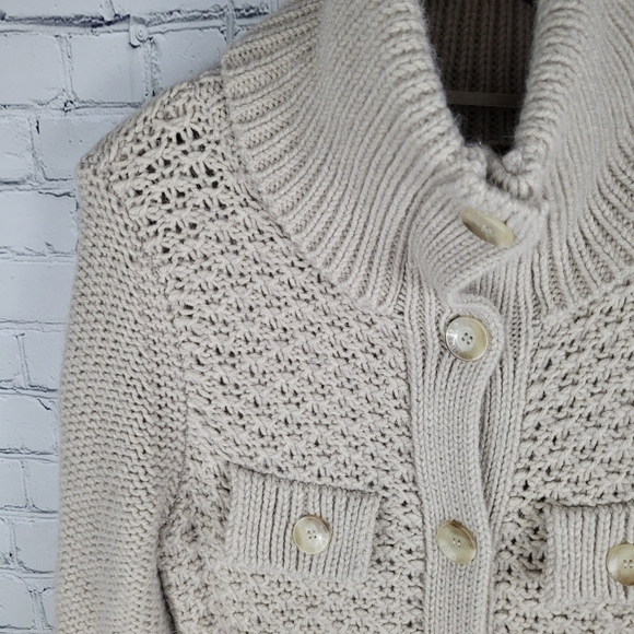 ESPRIT | alpaca blend heavy knit button up long high neck sweater cardigan - Picture 2 of 8